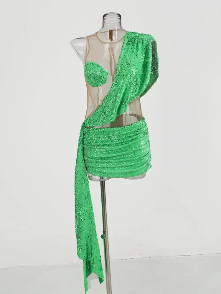 فستان حفلات أعياد الميلاد فساتين سهرة فاخرة 2024 صيفية مثيرة شبكية شفافة فستان موضة ترتر أنيق ملابس الحفلات