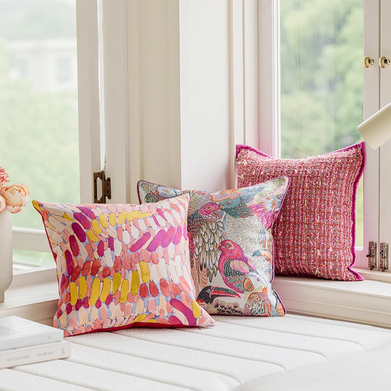 Large Boho Throw Pillow Covers 45x45cm, Feather Print, Zipper Closure, for Couch, Sofa & Living Room Decor