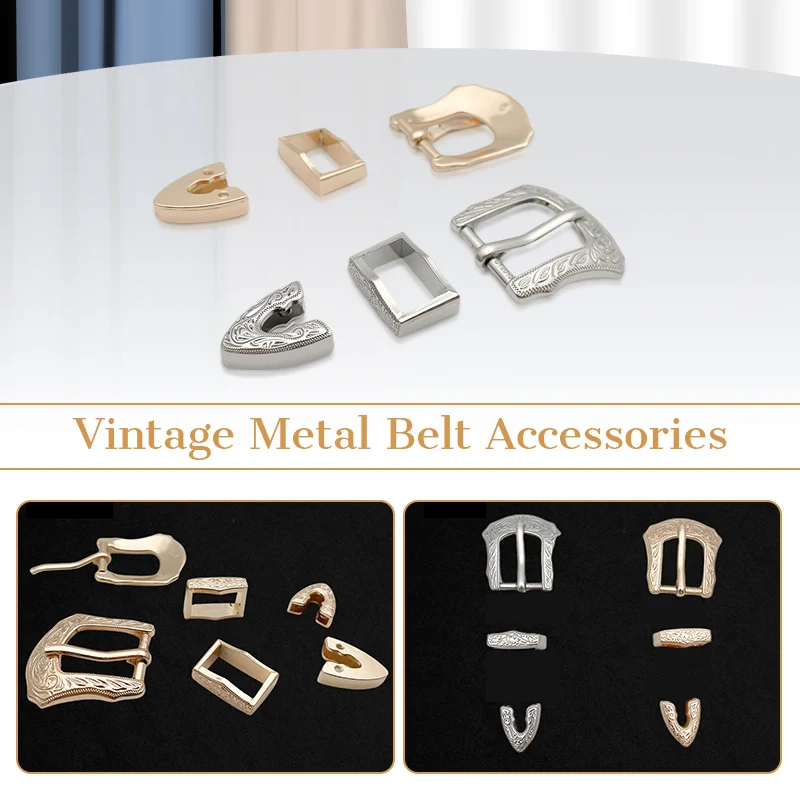 2 Sets 2cm Belt Pin Buckle Vintage Carve Pattern Metal Tail Clip 3pcs/set Belt Buckle Head DIY Leather Craft Belt Buckle Set