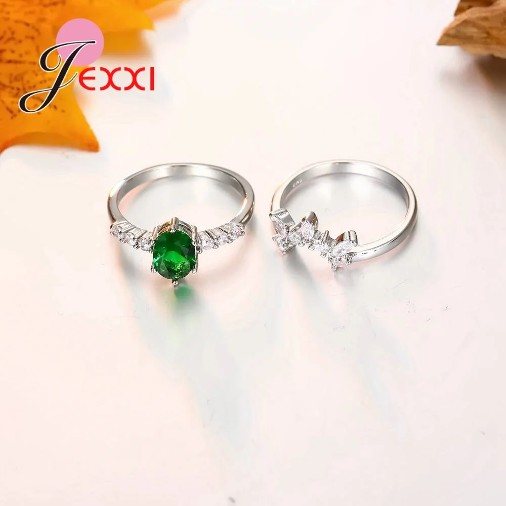 Charming Big Green Shape Rings For Womne Girls Fine Gifts Engagement Accessories 925 100% Sterling Silver Color Jewelry Hot Sale