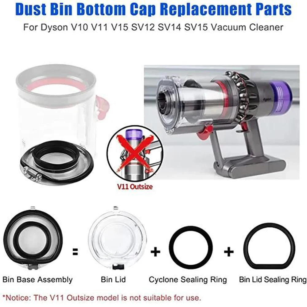 Poeira Bin Base Lid Substituição para Dyson, Aspirador Peças com Anel de Vedação, V10, V11, SV12, SV14, SV15