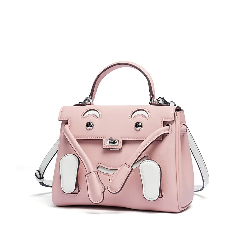 Genuine Leather Y2K Doll Mini Crossbody Bag New Cute Designer Handbag Cowhide Top Handle Purse for Daily Use Lightweight Stylish