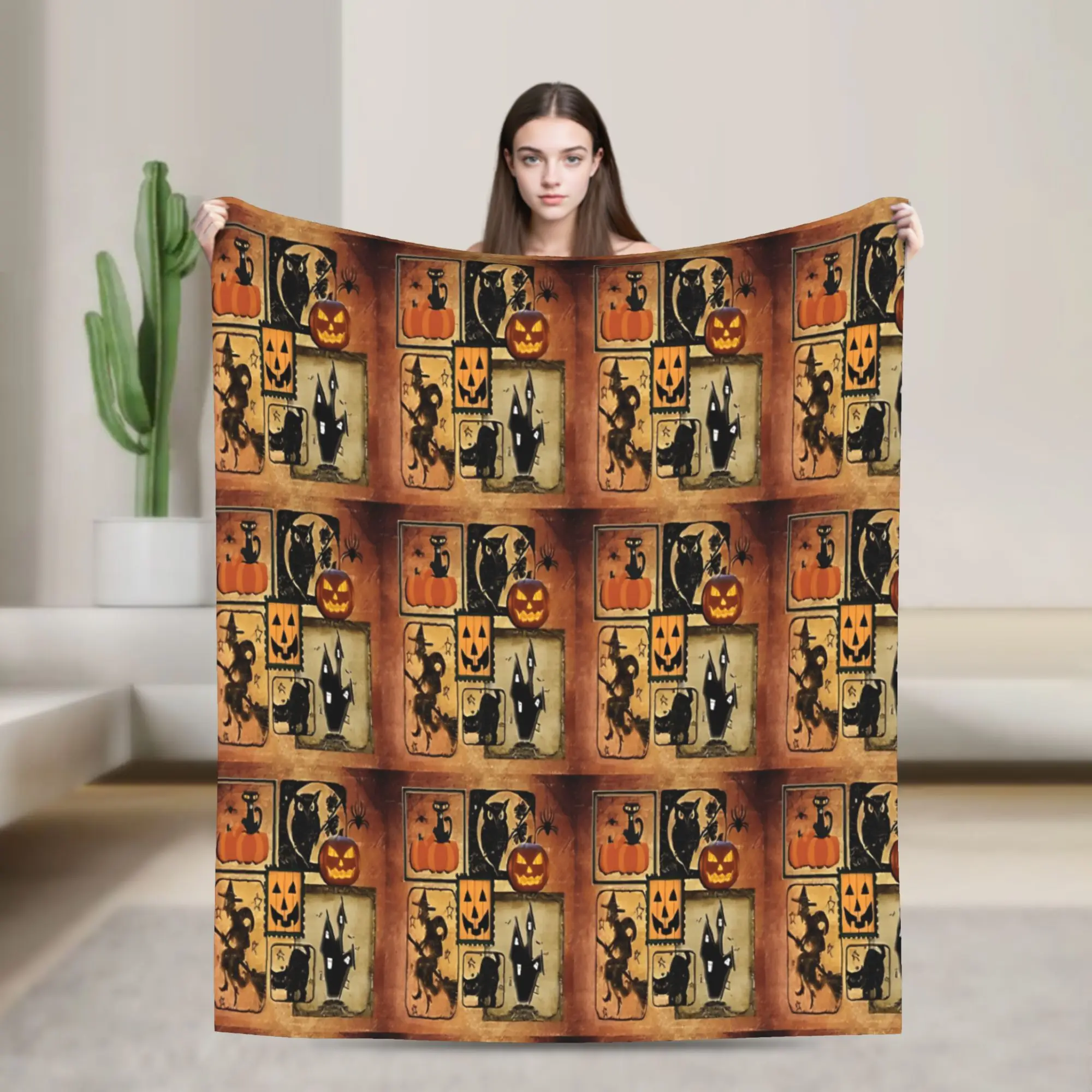 Vintage Collage Halloween Blanket Quality Super Soft  Throw Blanket Spring Boy Girl Living Room Comfortable Bedspread