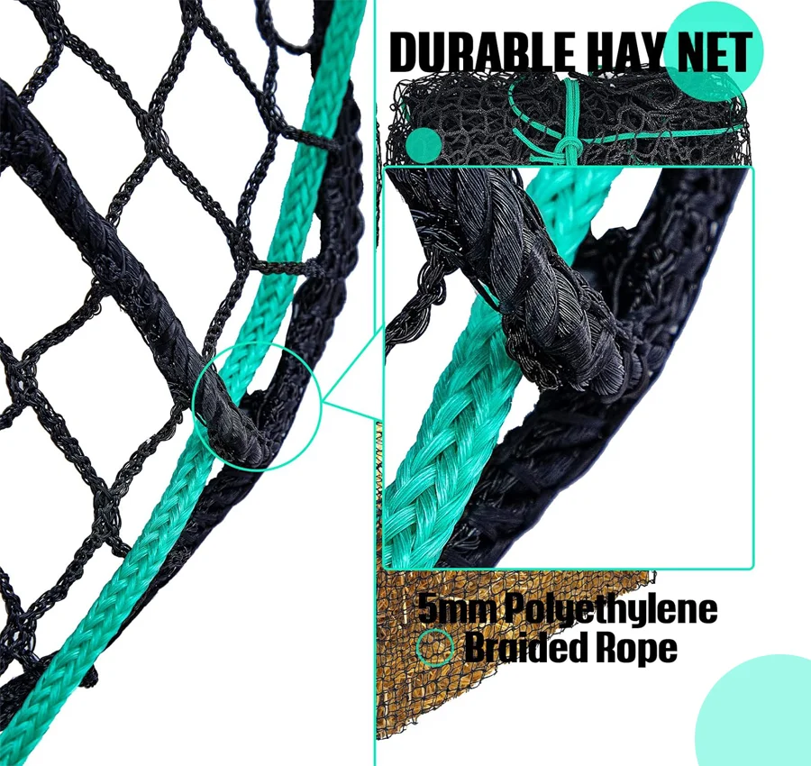 2025 أكياس شبكية معلقة على شكل حصان متينة حقيبة قش تغذية بطيئة للحيوانات للخيول والماعز شبكة تخزين القش مع خدمة القطع