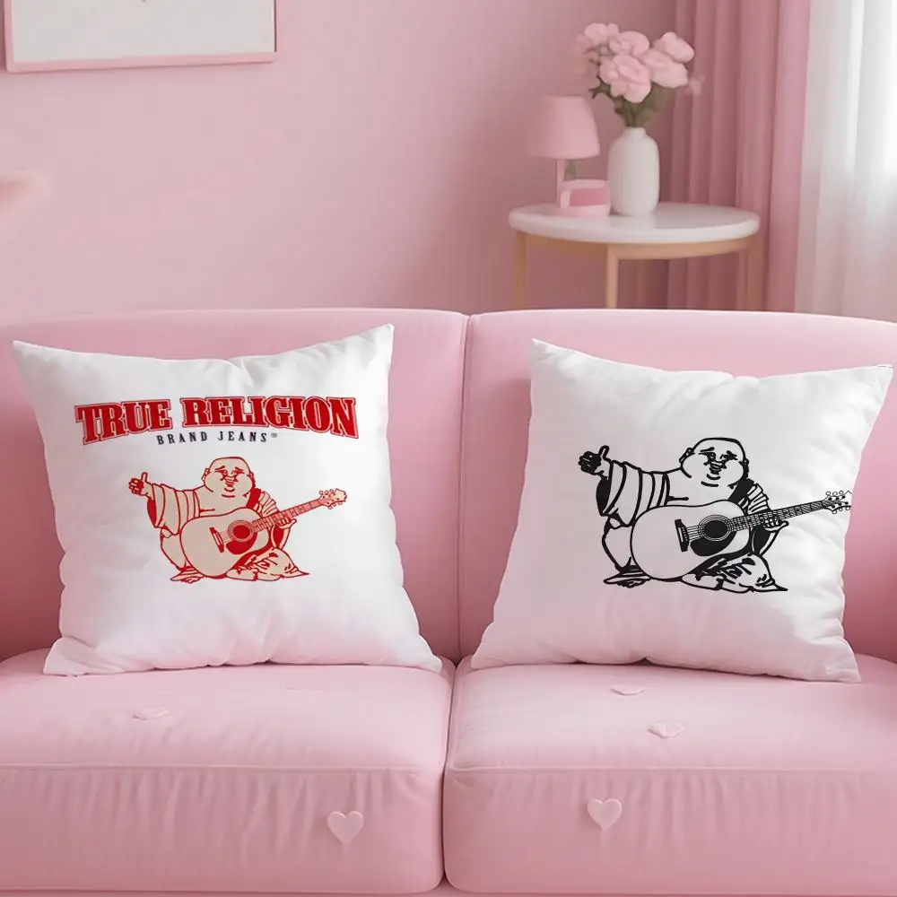 Classic Fashion Brand True Religion Cushion Cover Soft & Easy-Wash Pillow Case – Versatile for Couch, Bed, Travel and Office