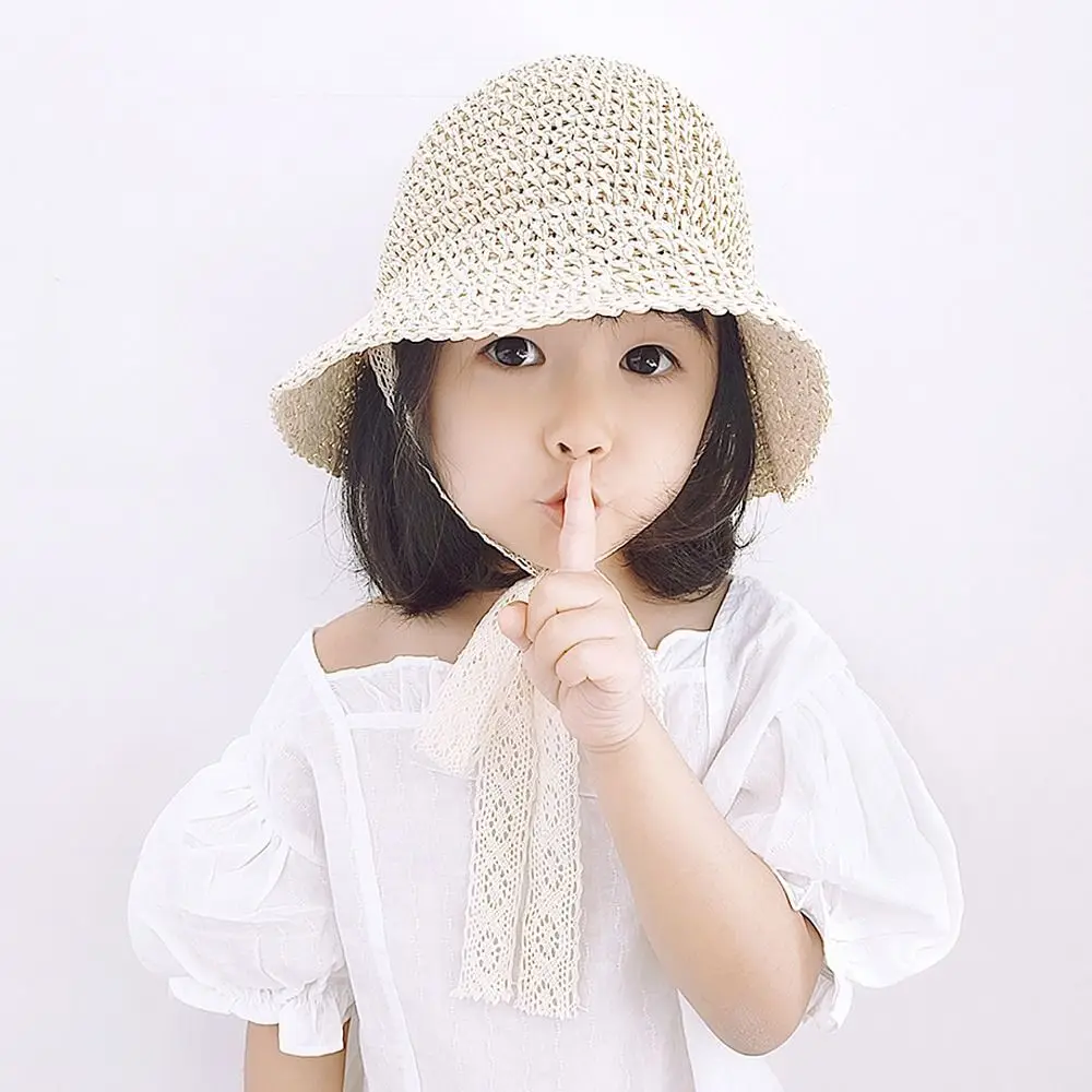 Модная повседневная пляжная шляпа принцессы, кружевная детская шляпа, соломенная кепка, панамская кепка