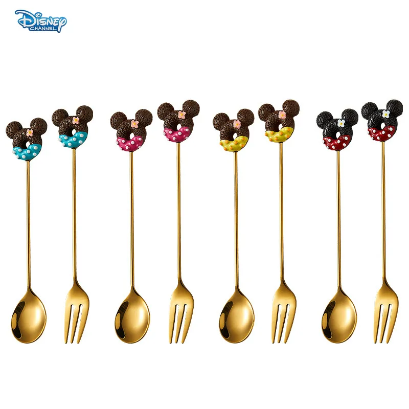 Disney Mickey Mouse stainless steel dessert spoon household creative gold cartoon dessert children cute coffee stirring spoon