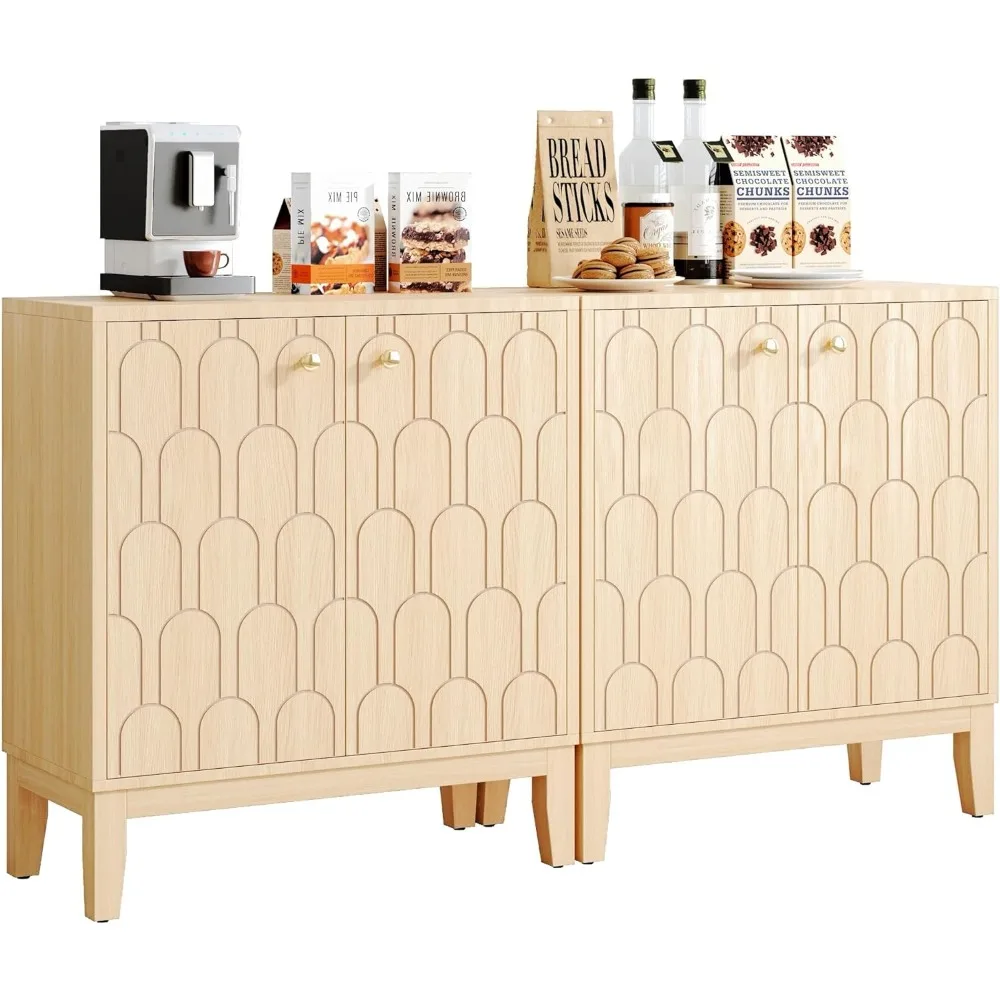 

Farmhouse Storage Cabinet, Modern Buffet Sideboard with Doors, Fish Scale Pattern, Boho Cabinet for Dining Room, Natural