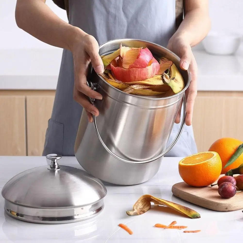 Kitchen Compost Bin Stainless Steel Kitchen Bucket with Odor-removing Filter Lid for Indoor Composting Turn Food for Garbage