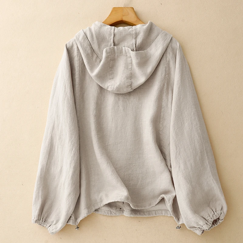 Primavera verão algodão linho com capuz irt batwing sve longo sve único botão cor pura versátil outerwear commute sle