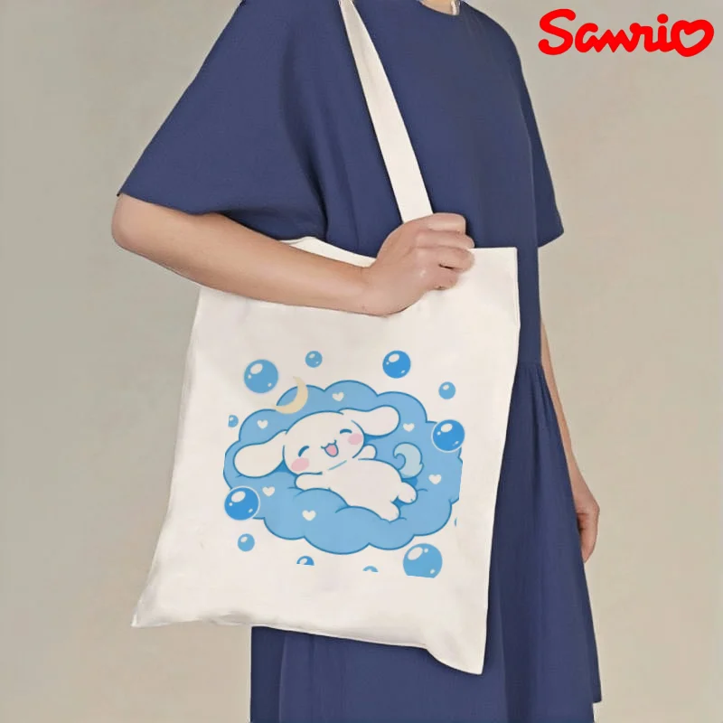 

1pc Kawaii Sleeping Cinnamoroll Sky Canvas Shoulder Bag Sweet Blue Dream Design Reusable Student Daily Tote Bag