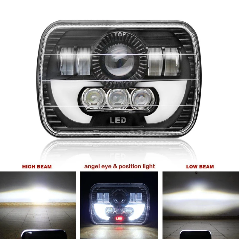 7 Inch Square Daytime Running Light Car Motorcycle Front Headlight DRL High Low Beam Flood Spotlights LED Work Light