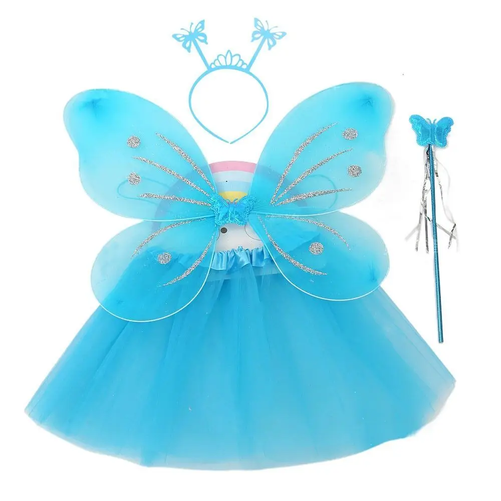 4Pcs/Set Cute Dressing Up Kids Butterfly Headband Wings Party Props Tutu Skirt Princess Costume Sets Fairy Wing Girls