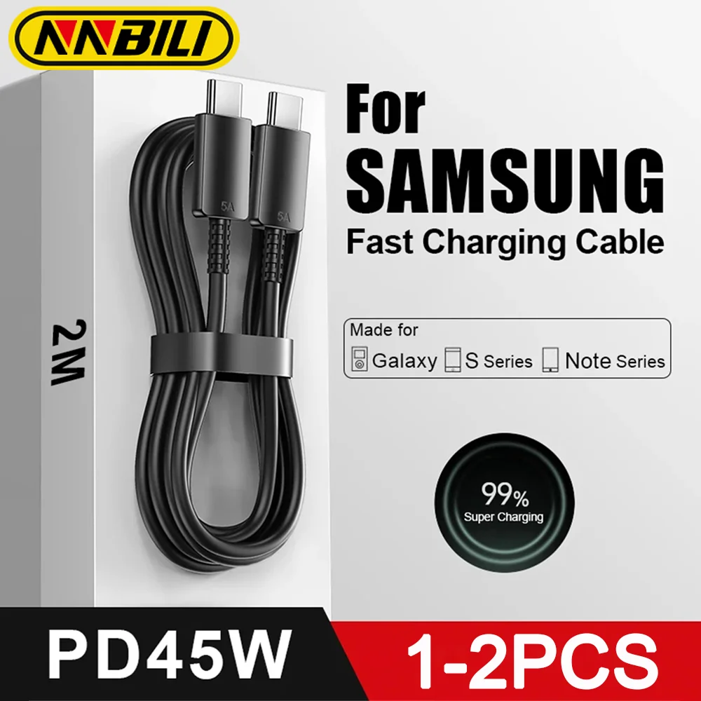 NNBILI 1-2PCS PD3.0 45W Quick Cable For Samsung Galaxy S24 S23 S22 S21 Ultra A53 A54 Super Fast Charging USB Type C Data Cable