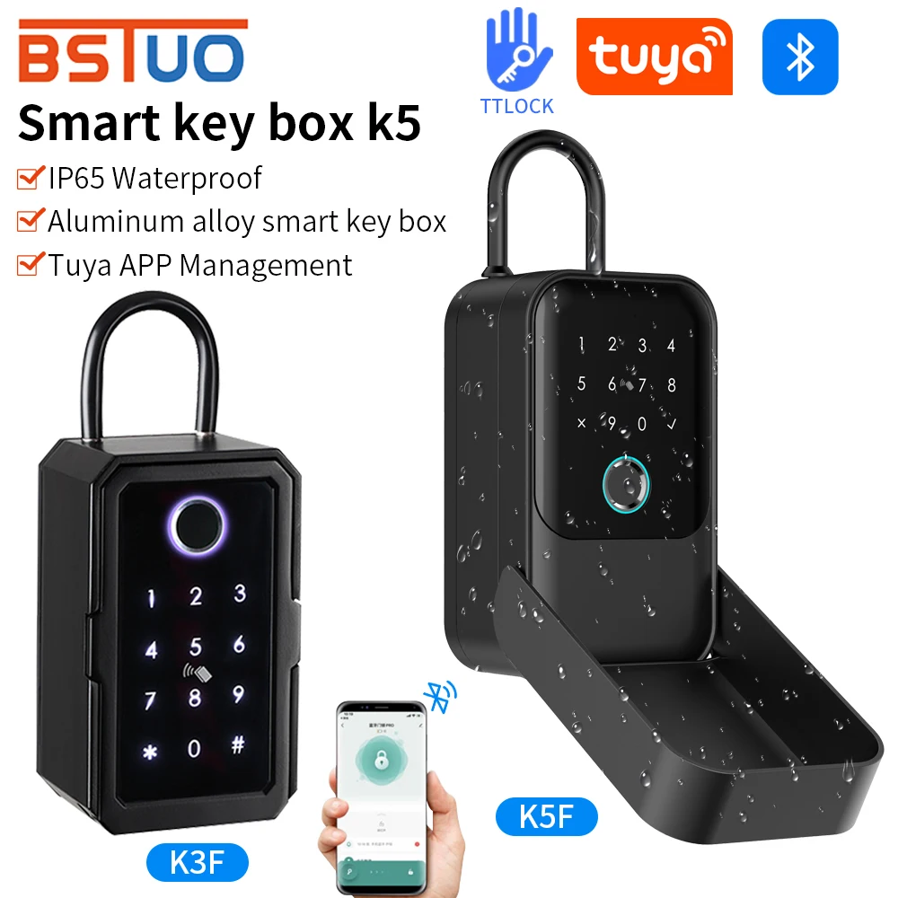 

TTLOCK or Tuya App Bluetooth Fingerprint Key Safe Waterproof Key Storage Lock Box Password Key Box Key Safety Lock Box mounted