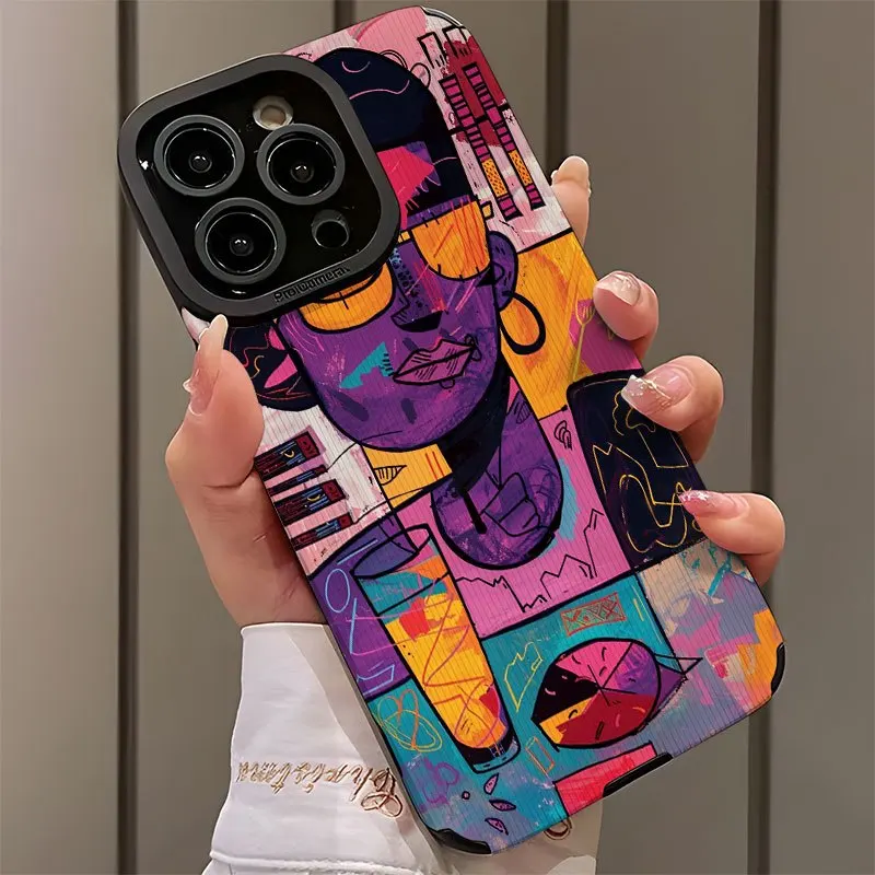 Abstract character art pattern phone case suitable for iPhone 18, 17, 16, 15, 14, 13, 12,11Pro/Max/Plus anti drop and shockproof