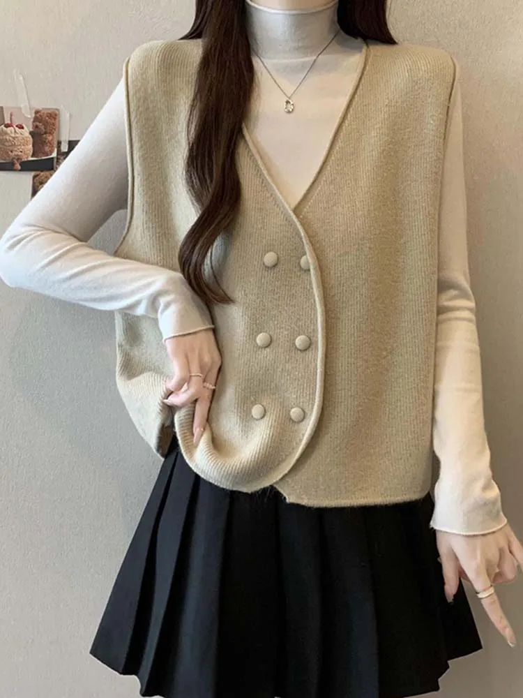 

mat Double-Row Button Large Size Knitted Vest Women's Winter New Loose Layering Tank Top High-End Feeling Top