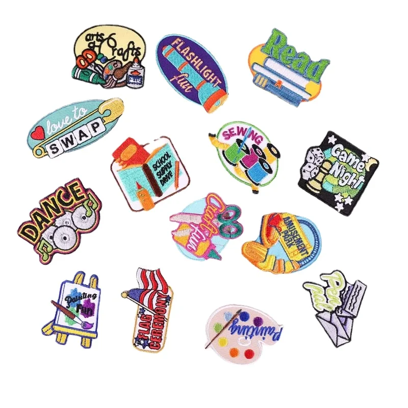 

50pcs/Lot Fun Luxury Embroidery Patch CD Book Painting Letter Read Science Clothing Decoration Accessory Craft Diy Applique