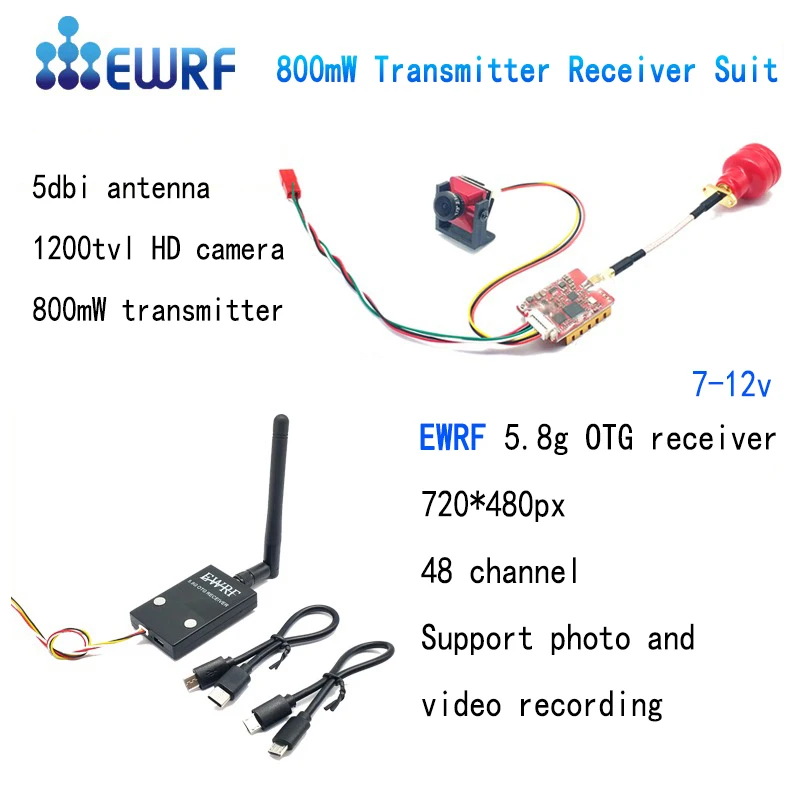 

Ready to use 5.8G FPV UVC Receiver Video Downlink OTG VR Android Phone and 5.8G 800mW Transmitter Lancher with 2.1mm fpv camera