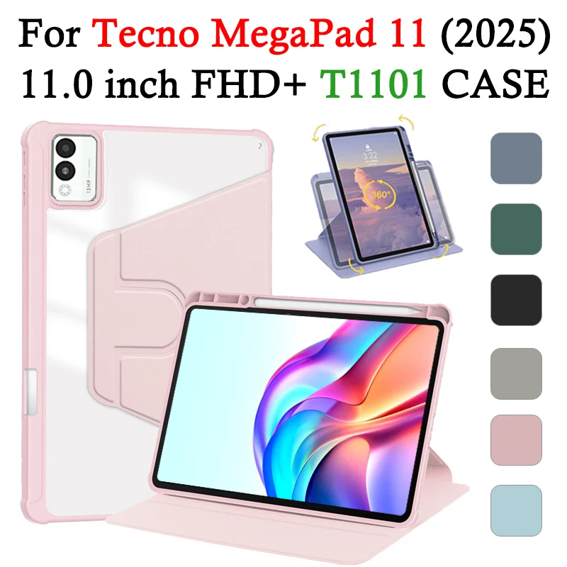 

360 Rotation Acrylic Hard Case for Tecno MegaPad 11 2025 2024 T1101 11 inch with Pencil Holder