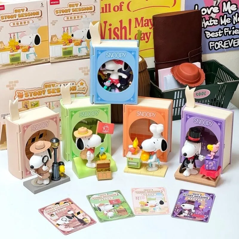 Echte MINISO Snoopy Peripheriespielzeug My Story Session Serie Cook Explorer Anime Figur Modell Spielzeug Sammeln Sie Ornamente