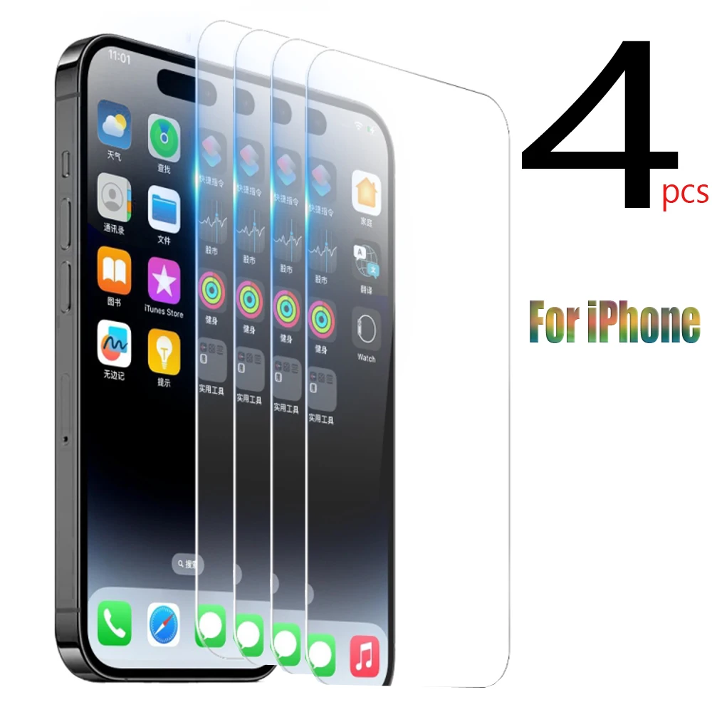 4pc Tempered Glass for iPhone 16 15 Plus Pro Max Screen Protector HD Hard Film Anti Break Phone Schermbeschermer van gehard glas