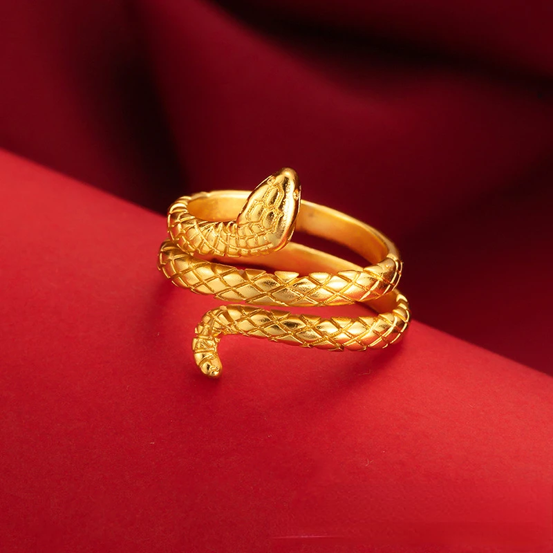 Open Gold Color Classic Snake Ring for Women Solid 22k Gold Open Rings Never Fade Lucky Jewelry Birthday Gifts