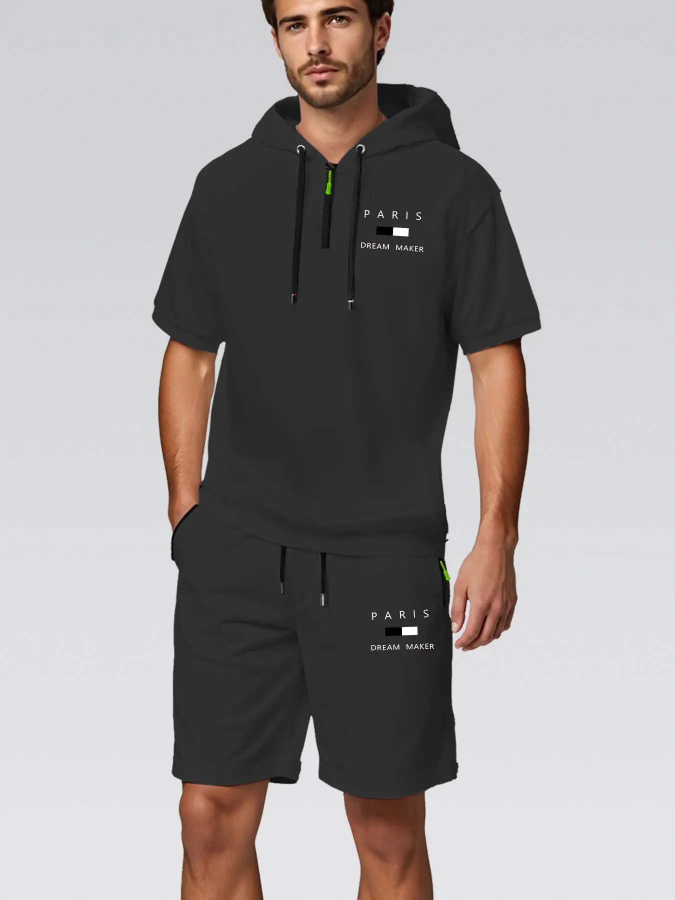 2025 New Men's Sets Outfit Zip Up Hooded T-Shirt With Pocket Shorts 2PCS Sports Loose Clothes Designer Fashion Oversize Men Suit