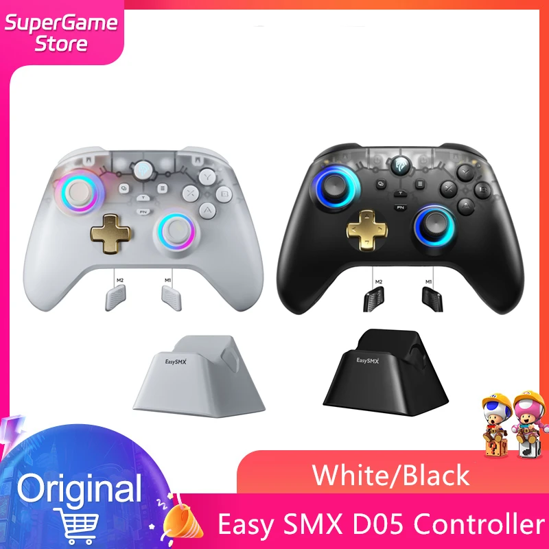 

Easy SMX D05 Wireless Gaming Controller Gamepad for PC/Switch/TV/Phone with Charging Dock RGB Hall Effect Joysticks Triggers