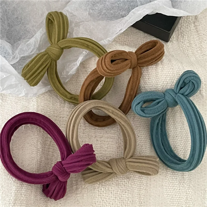 3pKorean Autumn Winter New Color Color Towel Ring Bowknot Hair Ring High Elasticity Ponytail Hair String Daily Basic Rubber Band