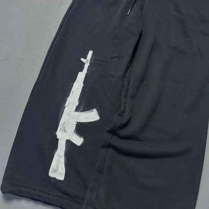 الهيب هوب بندقية طباعة Sweatpants الرجال 2025 العصرية الأسود المتضخم السراويل فضفاضة الشارع موضة قيعان غير رسمية #1