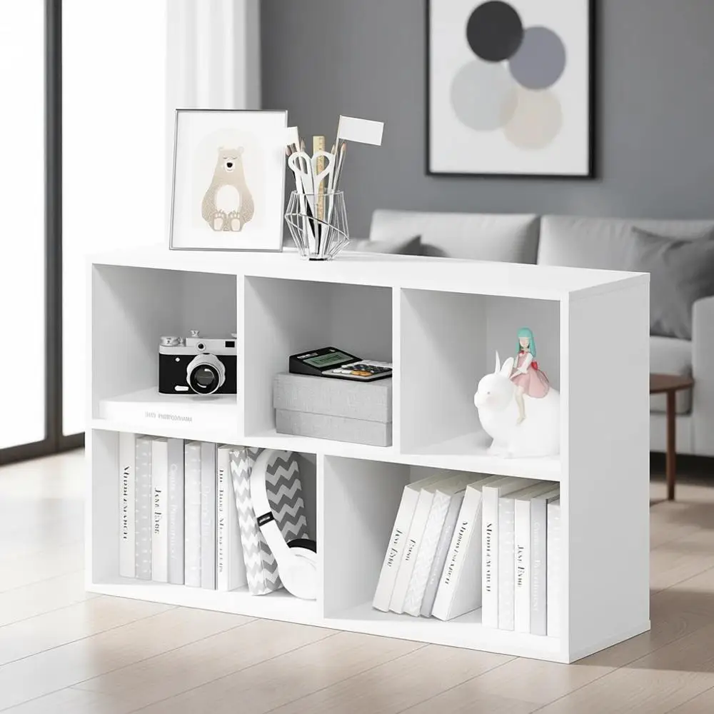 

5-Cube Reversible Bookshelf, 9.4x19.5x31.5, Suitable for Living Room, Bedroom, Home Office, White