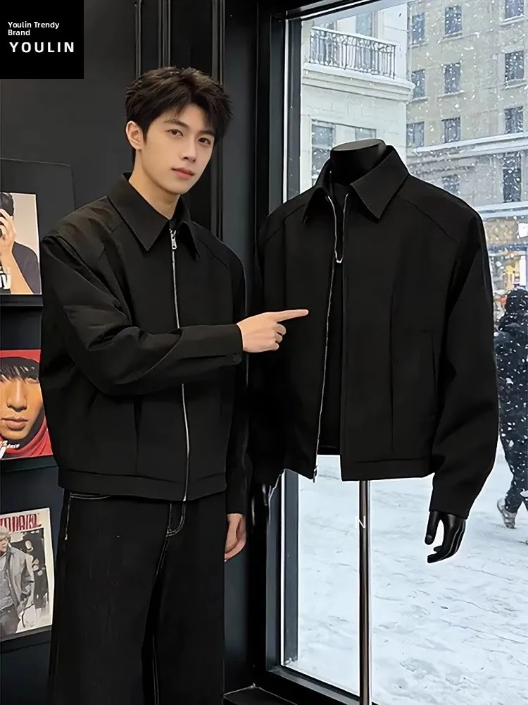 

Black Cleanfit American Padded Shoulder Jacket Short Style Administrative Cool Handsome Men's Spring Autumn Outerwear