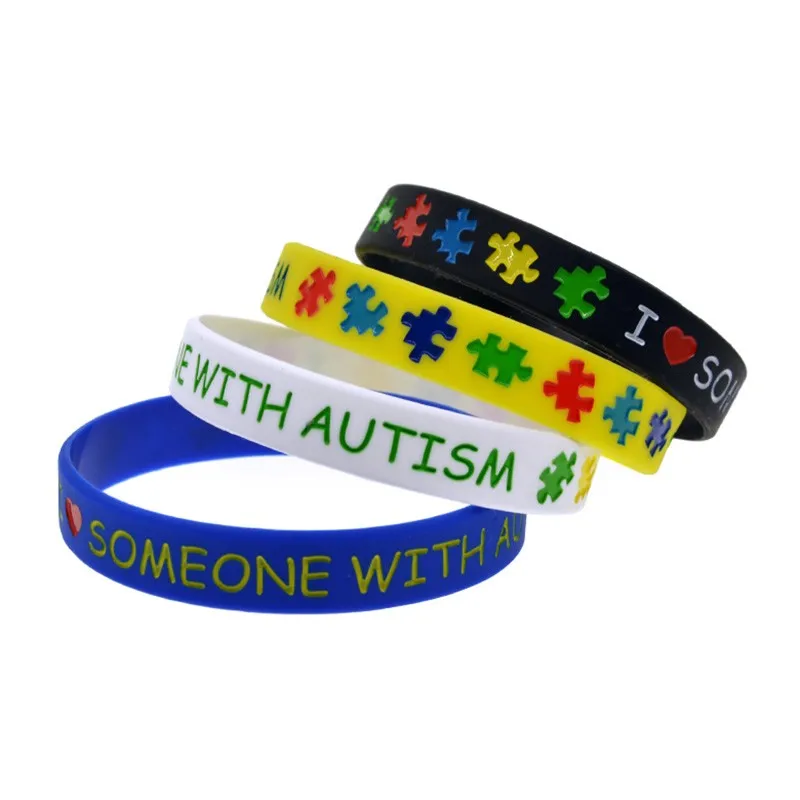 50 Pcs I Love Someone with Autism Silicone Bracelet Support Awareness Wristband Adult Size