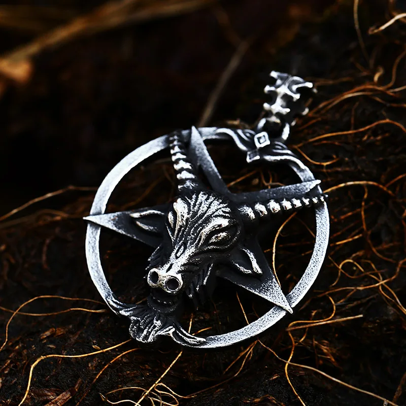 Beier New Store 316L Stainless Steel Fashionable Satan Pendant Vintage Mythology Sheepshead Totem Animal Round Pendant