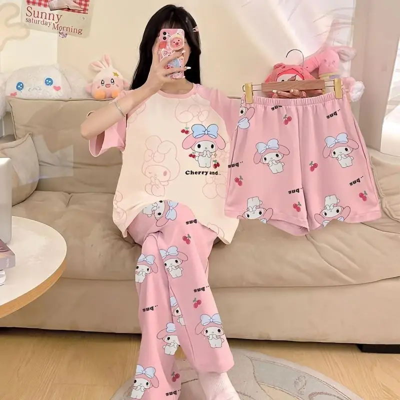 Sanrio Pigiama Ragazza Calda Estate Sanrio 2025 Dolce Studente Carino Set di Tre Pezzi Cartoon Kulomi Moda Versione Allentata Vestiti per La Casa