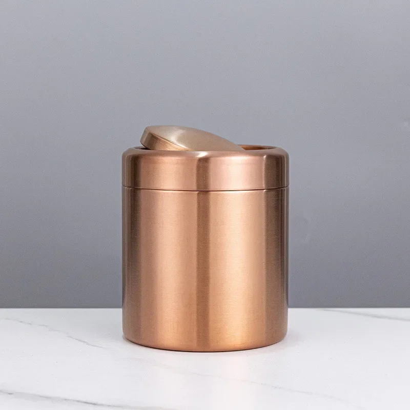 Rose Gold 304 Stainless Steel Mini Flip-Top Trash Can - Desktop Wastebasket for Tabletop Small Item Storage