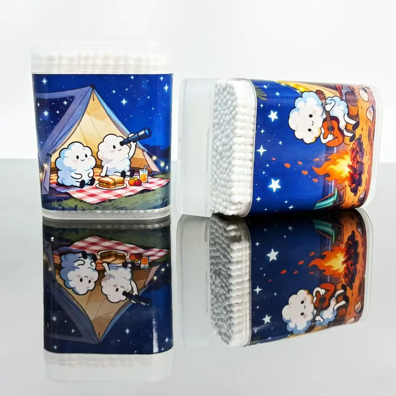 200 قطعة/400 قطعة التخييم تحت عنوان مزدوجة نهاية مسحات القطن الإبداعية التخييم عطلة تحت عنوان أعواد قطنية العصي الأبيض رقيقة جولة أعواد قطنية العصي #3