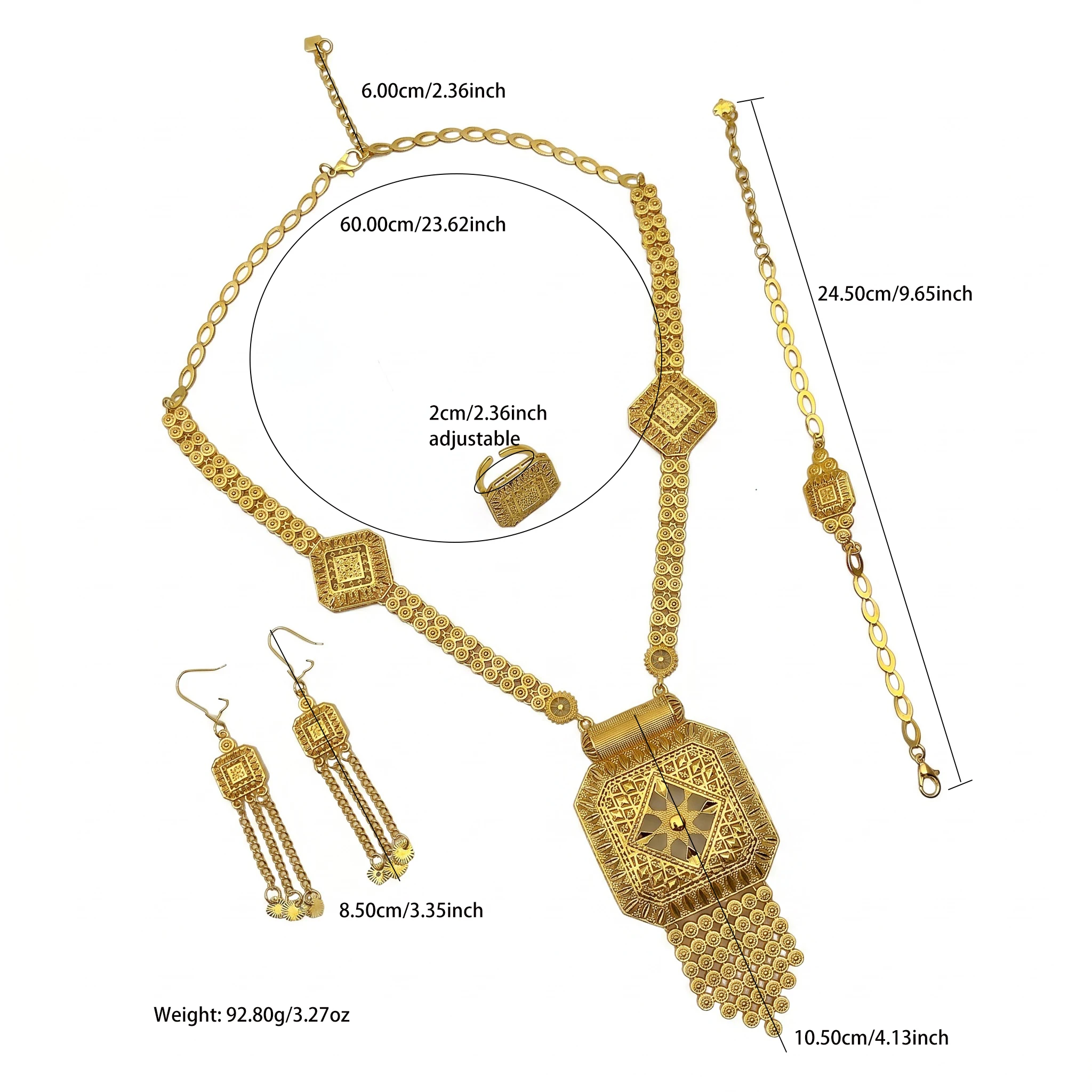 ANIID Dubai Lange Halskette, Ohrringe, Schmuckset für Frauen, indische Quaste, goldfarben, nigerianischer afrikanischer Schmuck, Partygeschenke – Detail 5