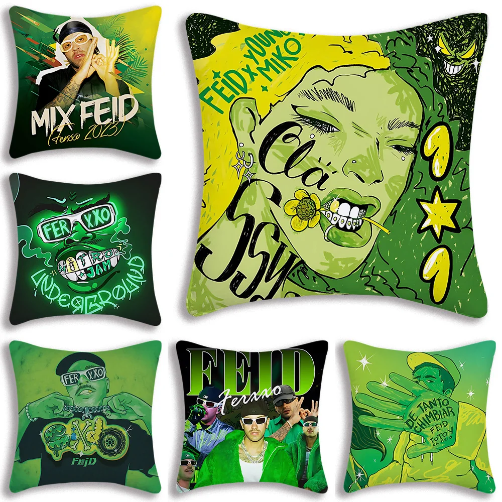 Feid Ferxxo Hot Singer Pillow Covers Cartoon Sofa Decorative Home Double-sided Printing Short Plush Cute Cushion Cover