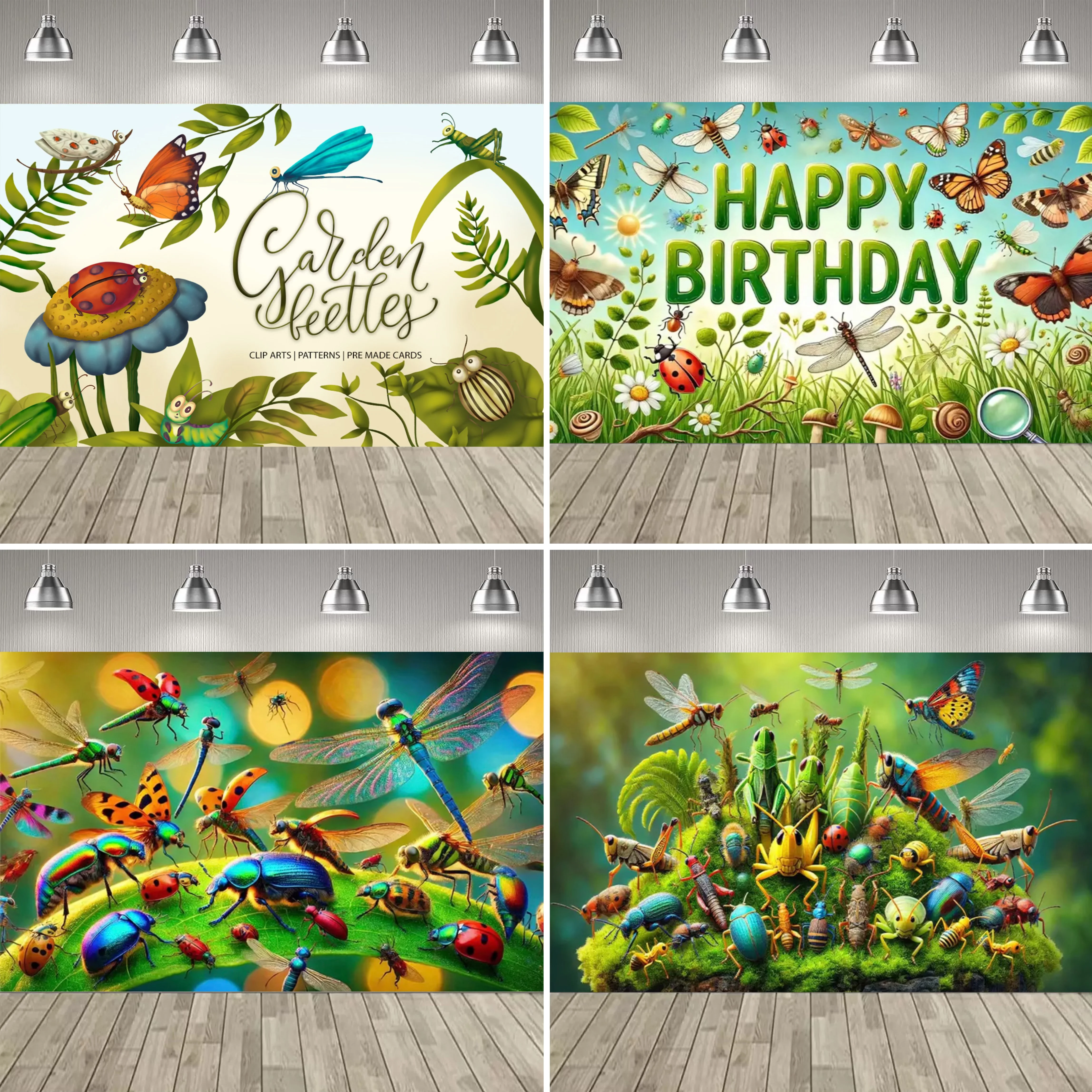 Nature Insect World Decoration Backdrop Bee Dragonfly Butterfly Theme Party Room Decoration Supplies Photography Banner