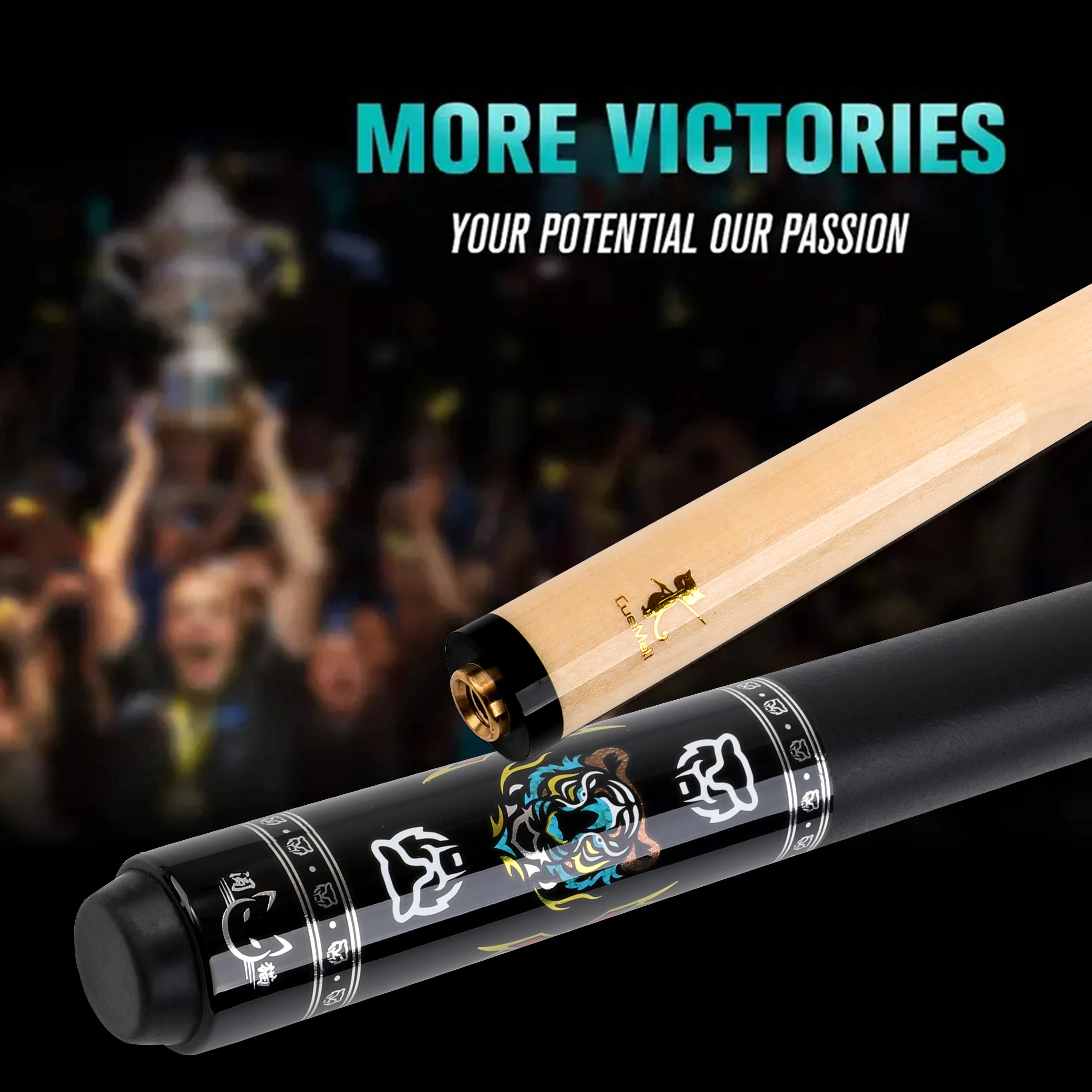 

13mm Maple Pro Cue Multi Layer Tip 58 Tournament 9Ball Carom Korean Zodiac Tiger Design