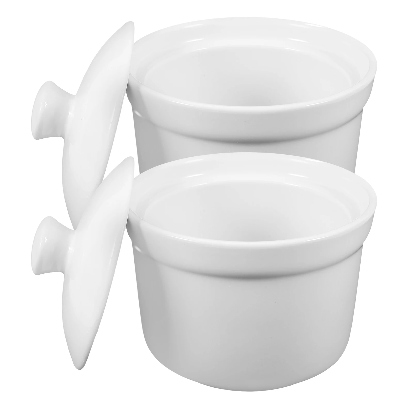 

2Pcs Lidded Ceramic Stew Bowl Classic Design Soup Pot for Egg Custard Yogurt Fruit Salad Dessert Serving Kitchen Essentials