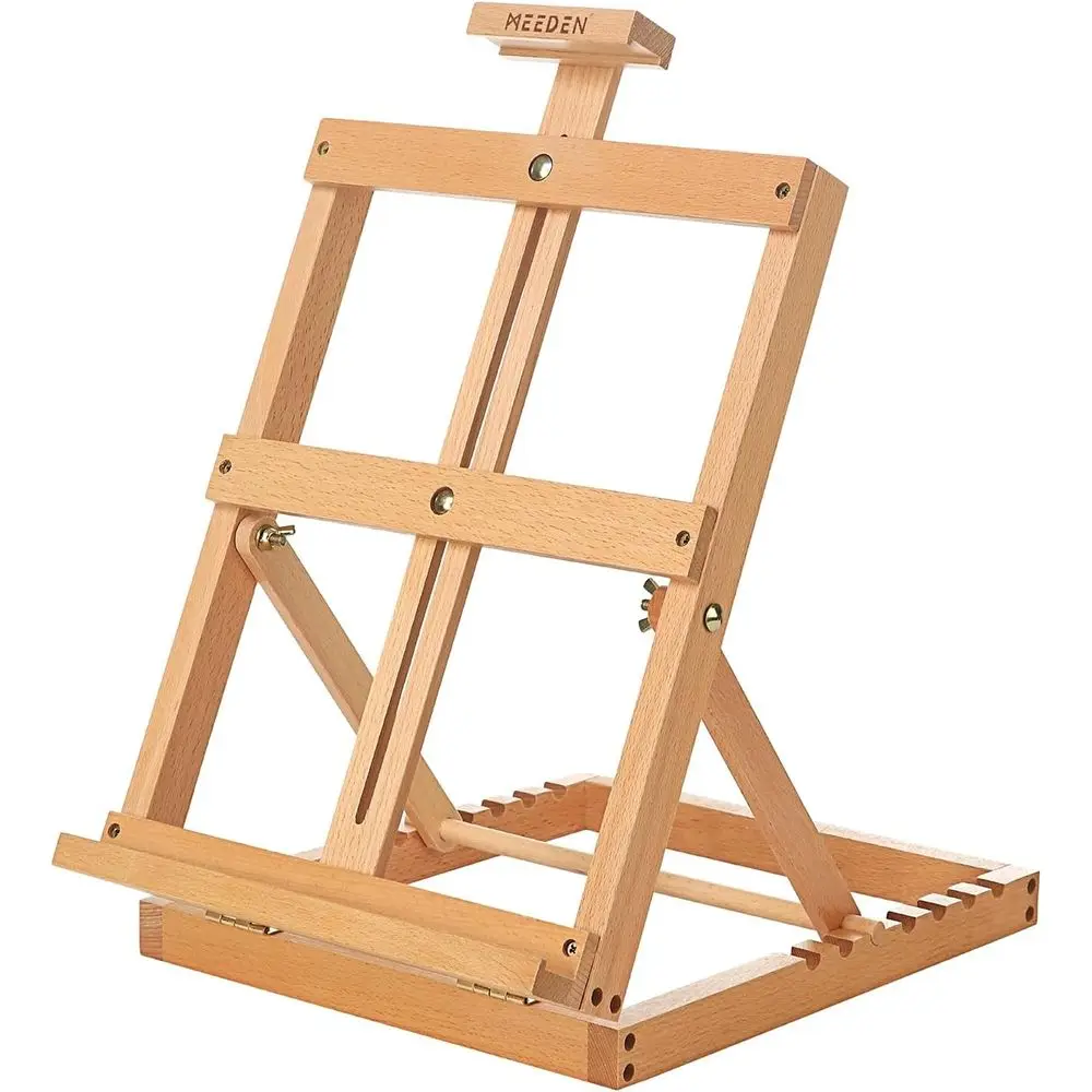 Heavy-Duty Tabletop Studio H Wooden Easel - Solid Wood Adjustable Artists Desktop Easel for Table or Artist, Beginners & Teens -