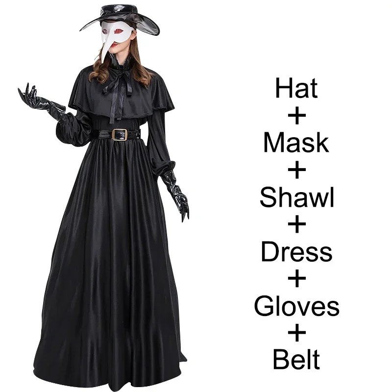 Robe d'Halloween à Capuche Médiévale pour Homme, Costume de Médecin de la Pandémie, Masque, Chapeau, Moine, Cosplay, Steampunk, Prêtre, Horreur, Magicien, Everak, Cape 5XL