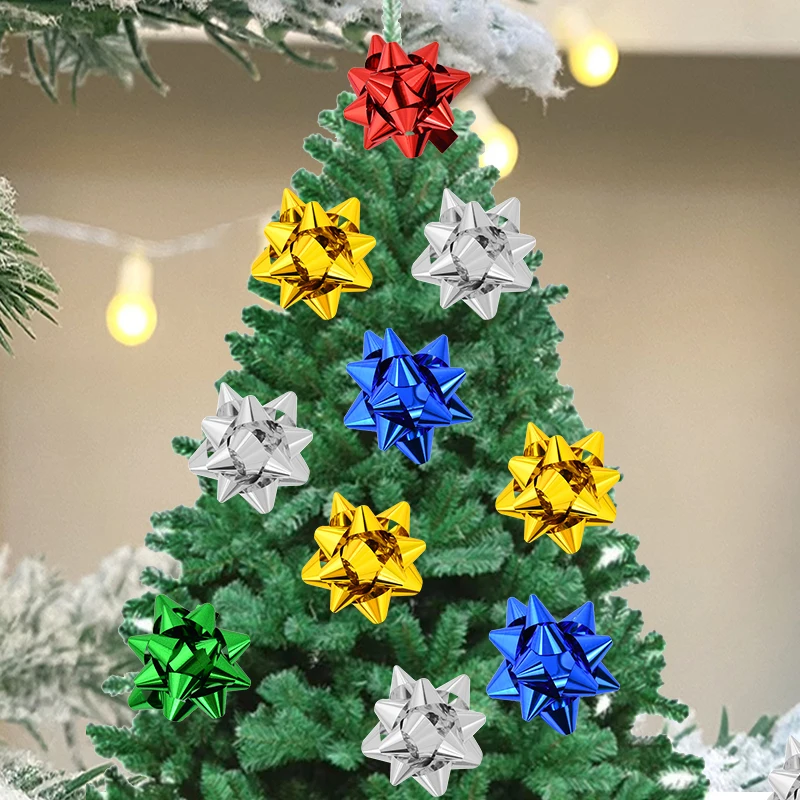 50/100pcs Christmas Ribbon Star Bows For Gife Wrapping Xmas Tree Ornaments Small 3D Christmas Bow Birthdays Wedding Decoration view 2
