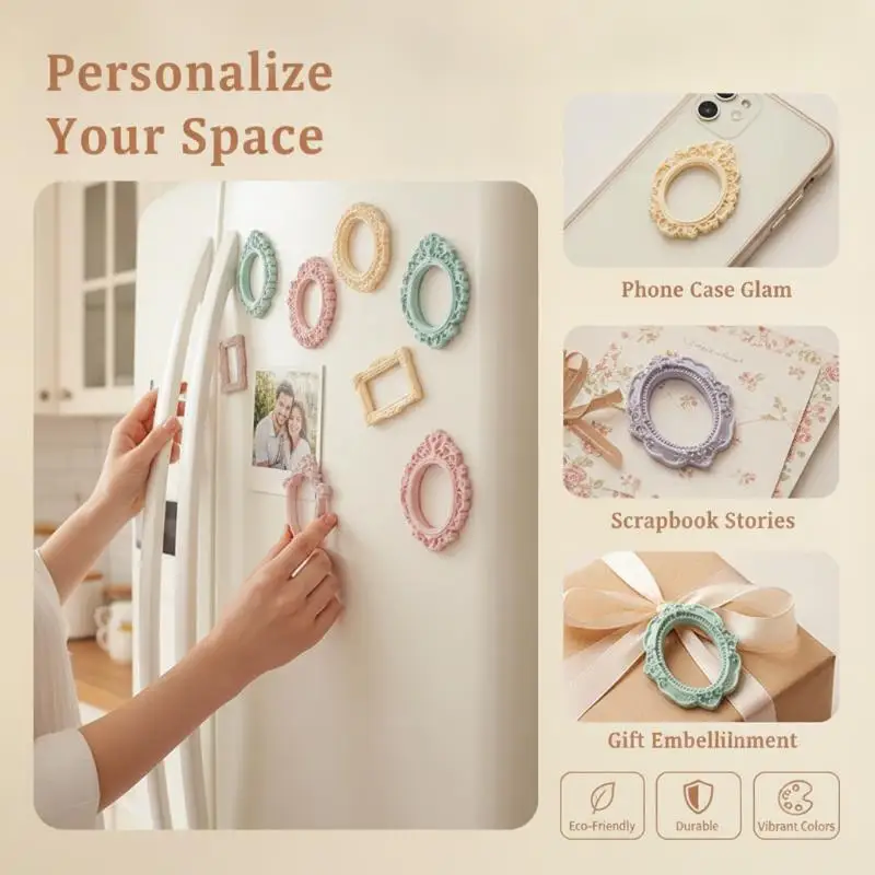 Hot Sale 5Pcs Retro Pearlescent Colored Resin Mini Photo Frame DIY Accessory For Phone Case Fridge Decoration Craft Supplies