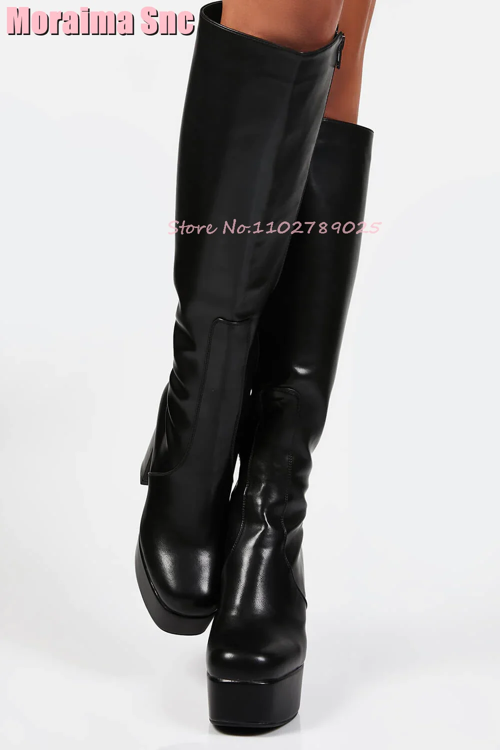 Platform Square Toe Knee High Boots Side Zipper Block Chunky Heel White Solid Sexy Fashion Women Long Boots Autumn Winter 2023