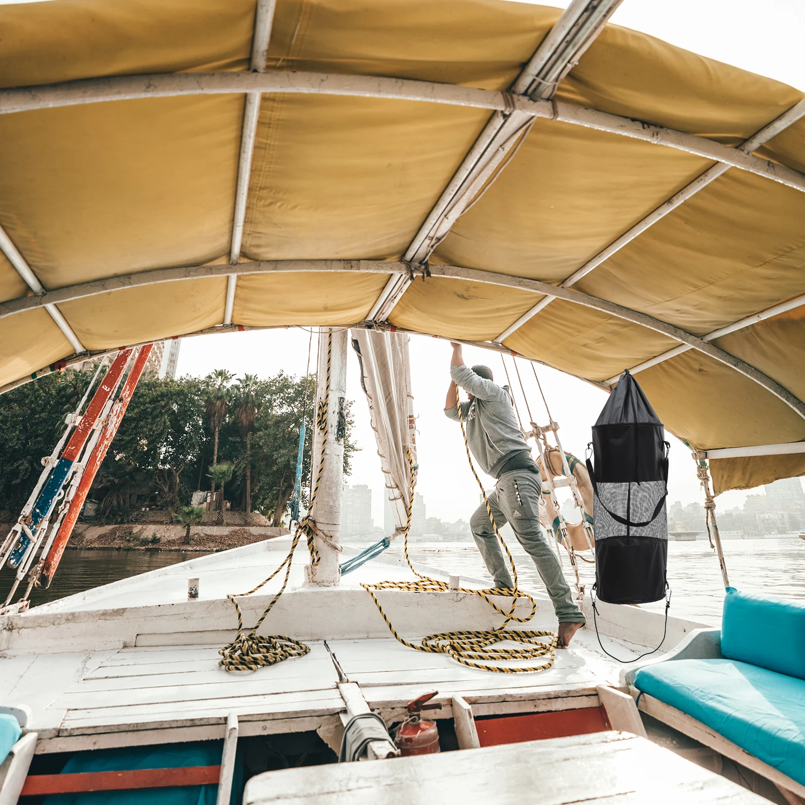 

Oxford Cloth Garbage Bag Waterproof Foldable Marine Trash Container For Boat Storage Hanging Pouch Empty Bottles Holder Pontoon