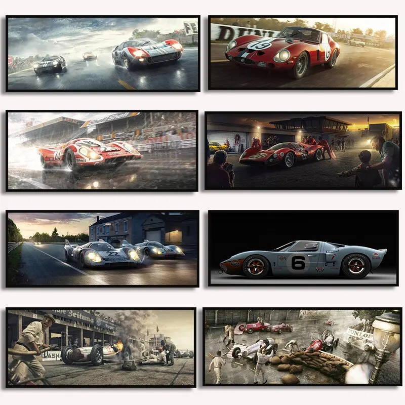 Le Mans Racing HD طباعة على القماش ، فن سيارة يمكن تحصيله ، ديكور جداري لغرفة المعيشة